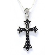 SILVER 925 STERLING SILVER CROSS BLACK CZ PENDANT