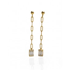 SILVER 925 STERLING SILVER CZ DROP EARRING WIHT 14K GOLD PLATED