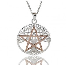 SILVER 925 STERLING SILVER FAMILY TREE STAR ROSE GOLD PENDANT 